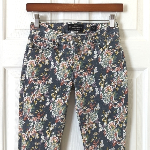 Lucky Brand Lolita Floral Low Rise Ankle Cropped Skinny Jeans Gray 00/24 - Picture 2 of 16
